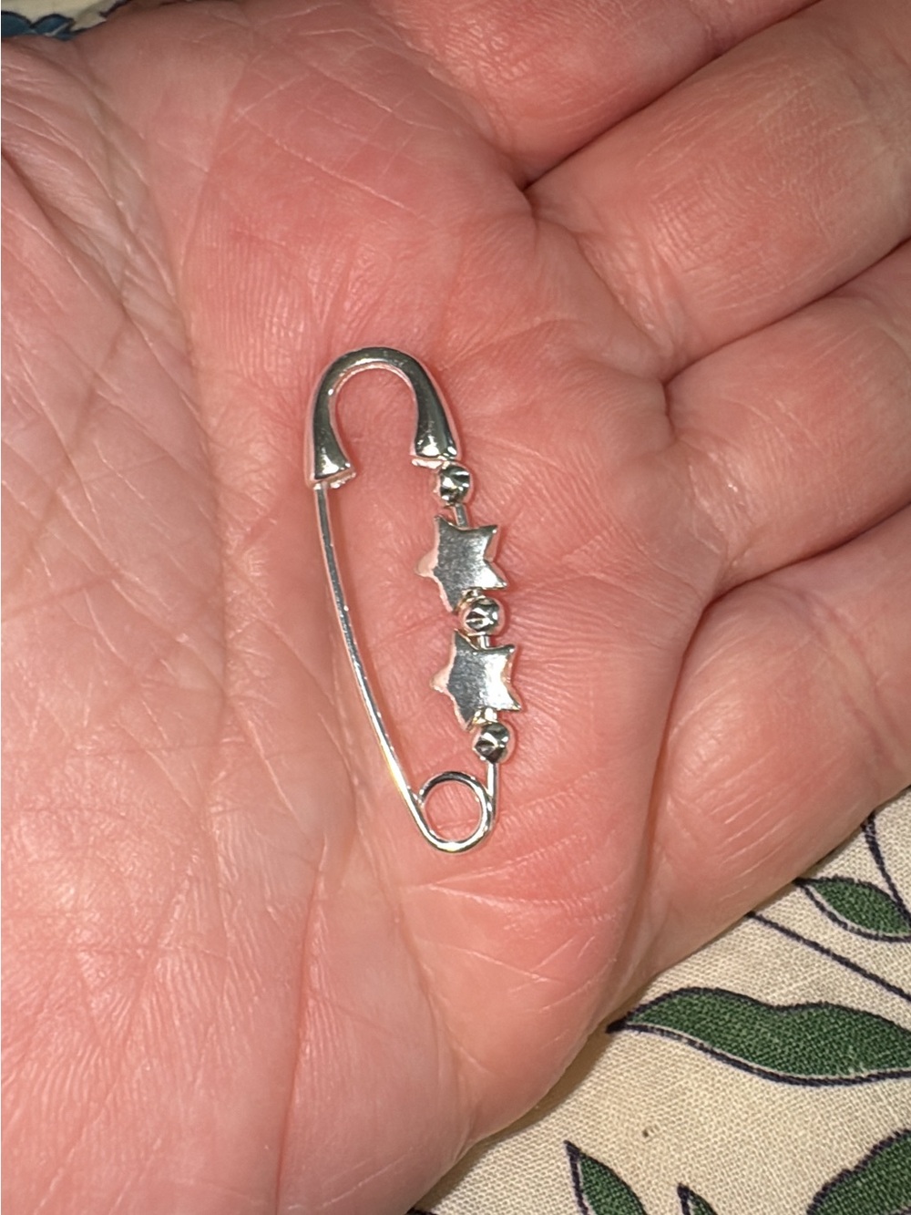 Sterling silver safety pin with sterling silver beads